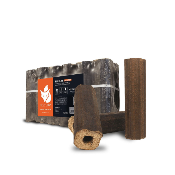 PiniKay Quadro Hartholzbriketts von Heizfuxx – 960 kg Großpalette (96 x 10 kg) – Verdichtete Vierkant-Holzpresslinge für Heizungen
